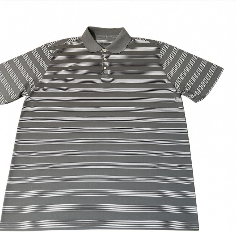 Nike Polo Shirt Mens 2XL Gray Striped Tour Performance Dri-Fit Golf Short Sleeve